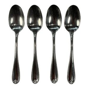 4 - Lenox Tudor Bead Augusta Teaspoons 18/10 Stainless Steel Flatware Silverware